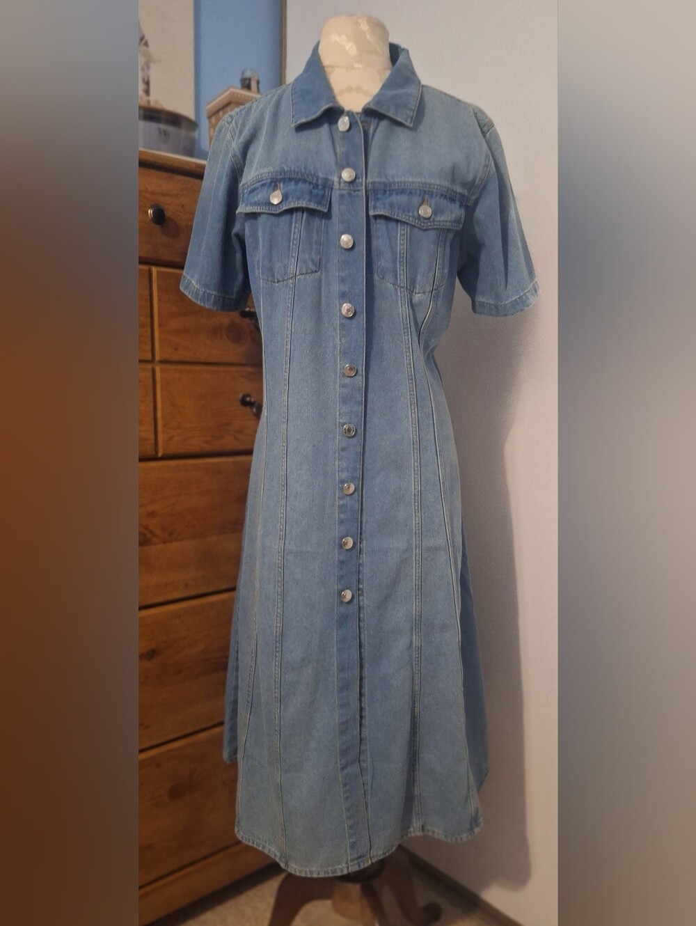 Light Blue Denim Button-Front Dress